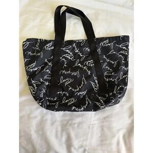VS Pink Black Script Logo Tote Zip Top Weekender Beach Bag